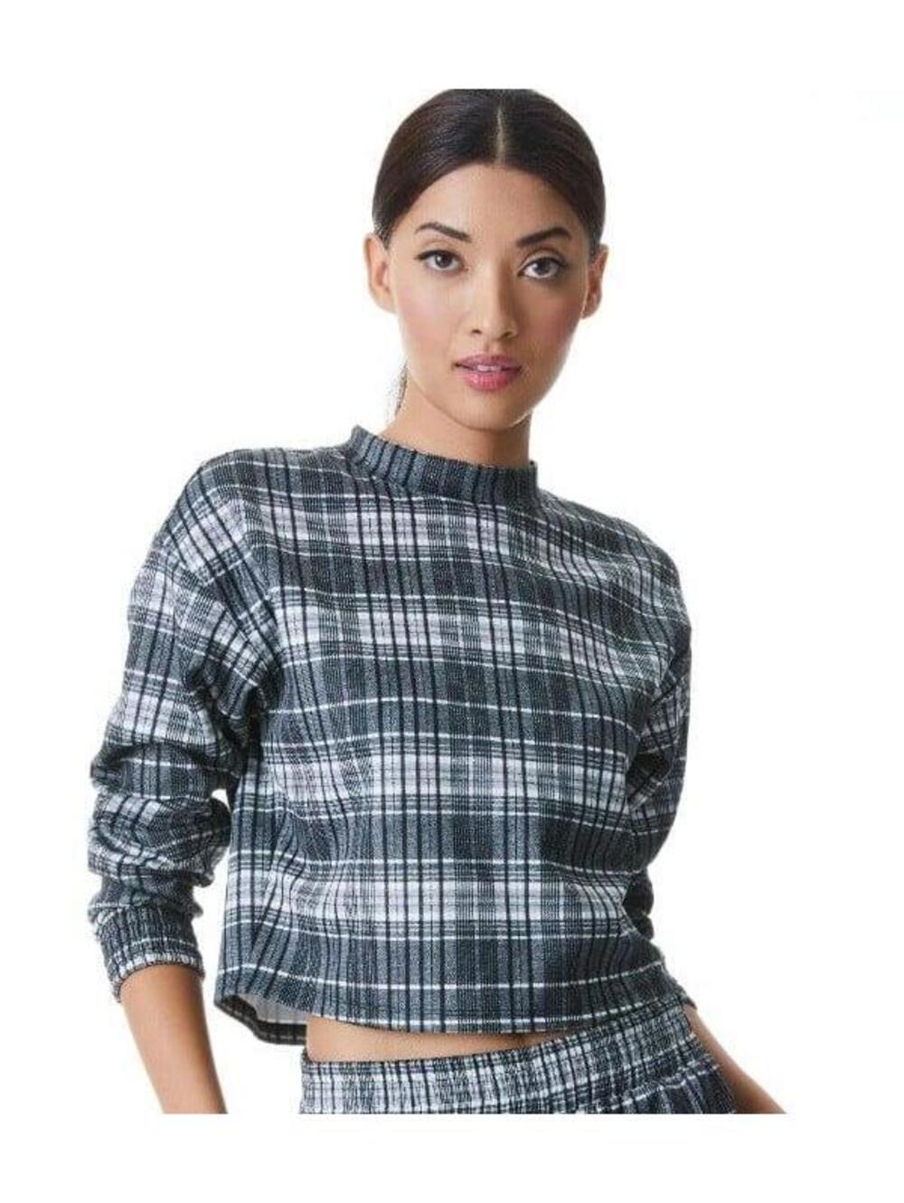 Alice + Olivia Leslie Charcoal Plaid Top (L)